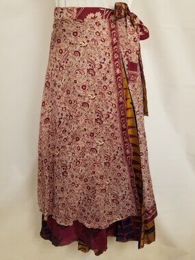 ✅Magic Wrap Silk Sari Skirt 37" Reversible Maxi Boho One Size Fits Most NWOT OS